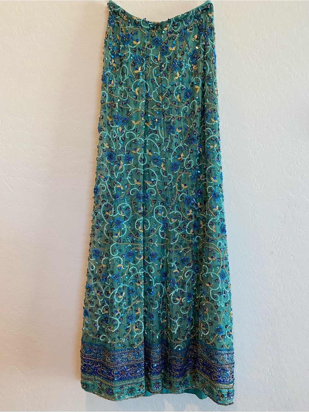 Embellished Teal A-Line Maxi Skirt